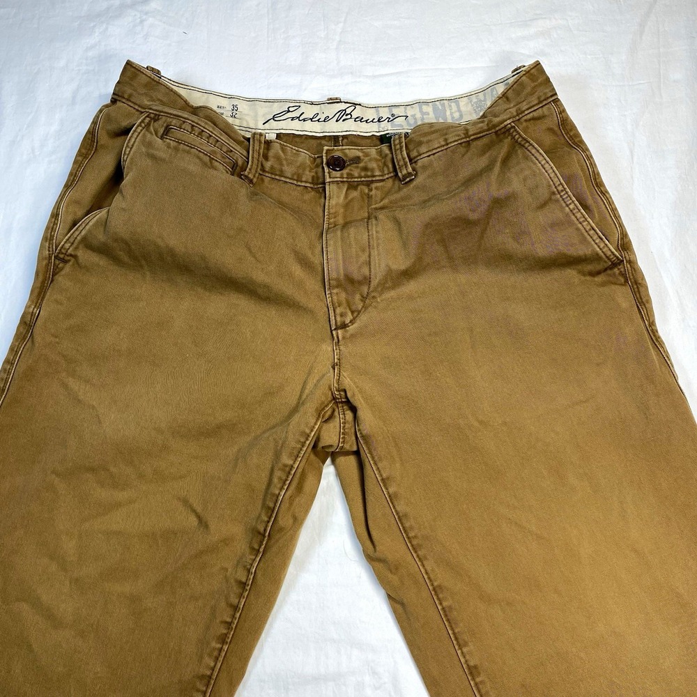 Eddie Bauer Men's Brown Twill Chino Pants 35W Cotton Straight Fit